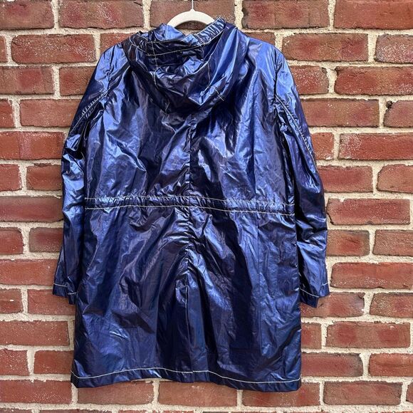 Jane Post $475 Women's Metallic Lightweight Rain Parka Jacket Blue Medium NWT - Picture 7 of 9